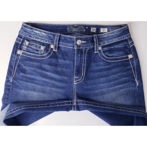 MISS ME CHLOE BOOT Jeans Women's Size 30 Embellished Cross Style #M3437B in EUC - Picture 4 of 16